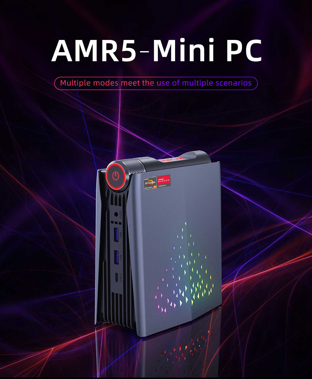 OUVIS AMR5 Mini-PC, AMD Ryzen 5 5800U 8 Kerne bis zu 4,4 GHz, 16 GB RAM 512 GB SSD, HDMI DP Typ-C Tripple Display