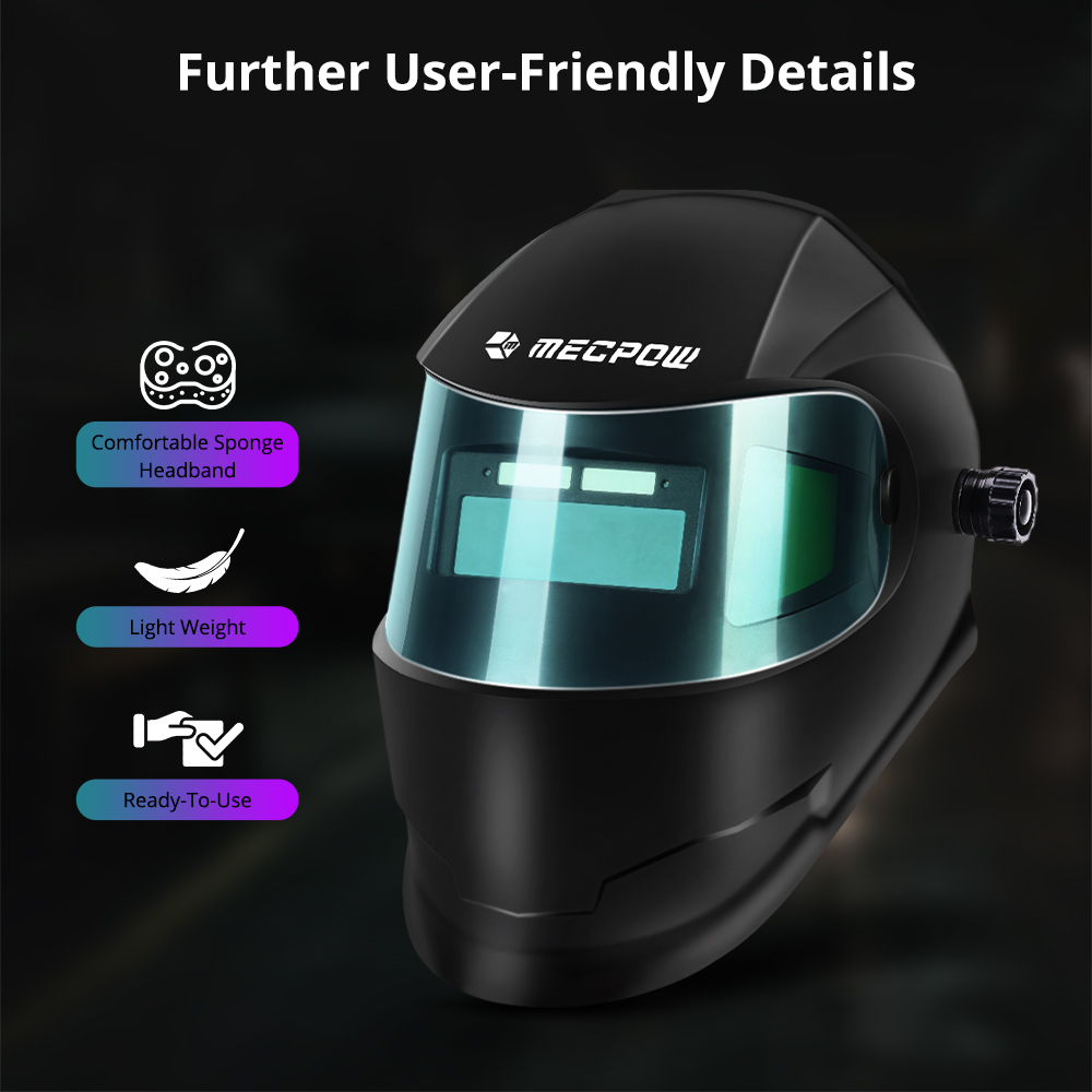 Mecpow MPWM-2401D Auto Darkening Welding Helmet with 180° Viewing Angle, Headgear Knobs - Black