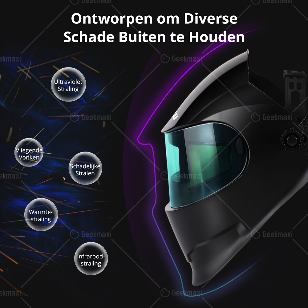 Mecpow MPWM-2401D Automatisch Verduisterende Lashelm met 180° Zichtveld, Hoofdbandknoppen - Zwart