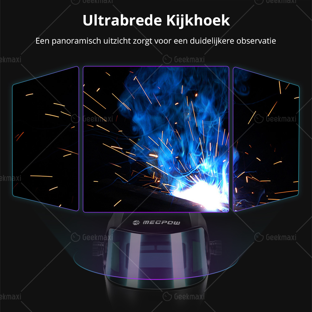 Mecpow MPWM-2401D Automatisch Verduisterende Lashelm met 180° Zichtveld, Hoofdbandknoppen - Zwart