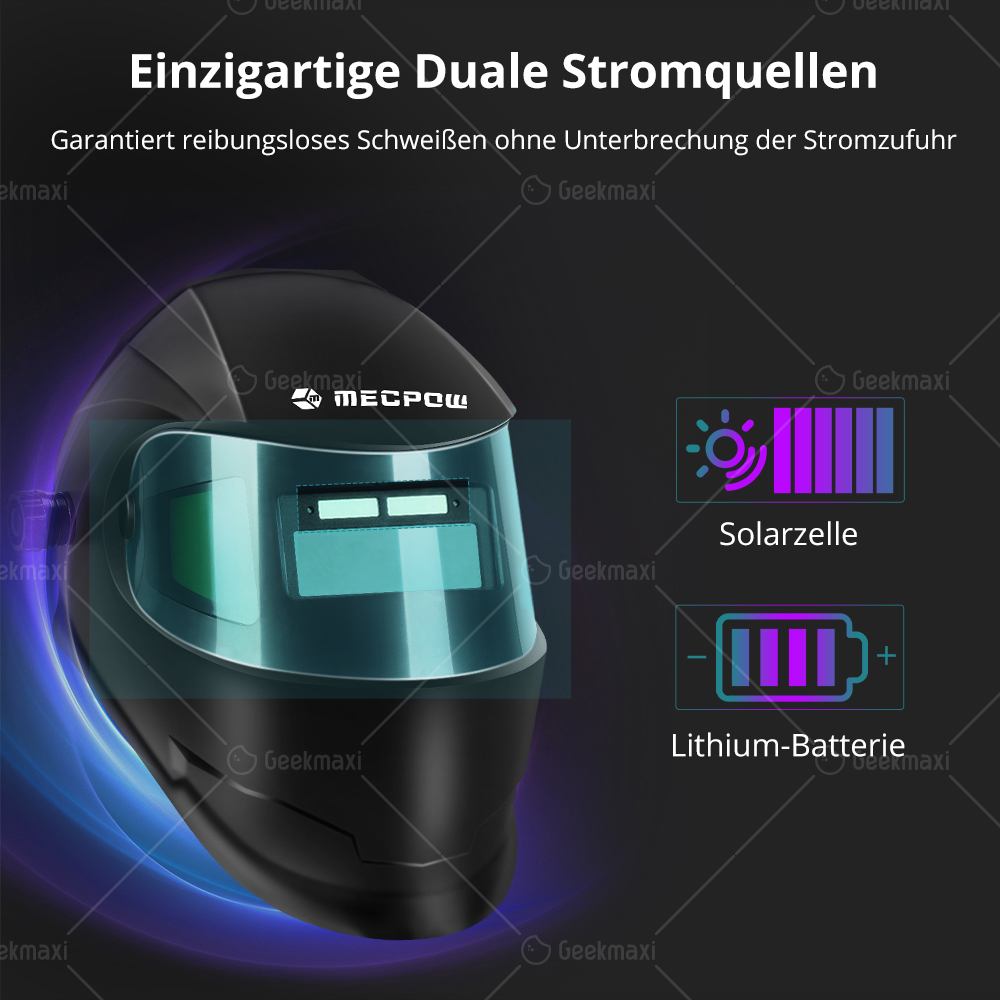 Mecpow MPWM-2401D AutoMecpow MPWM-2401D Automatisch verdunkelnder Schweißerhelm mit 180°-Sichtwinkel, Kopfbandknöpfe - Schwarz