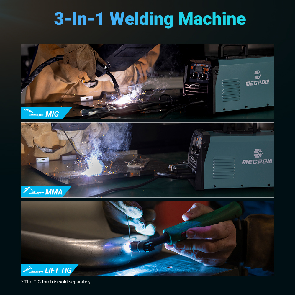 Mecpow Dual Voltage Gasless MIG-120 Welding Machine, Gasless MIG MMA Lift TIG 110V-220V 50/60Hz 120A