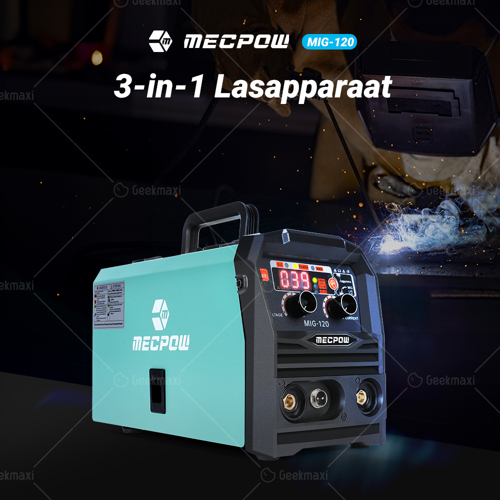 Mecpow Dubbel Voltage Gasloze MIG-120 Lasapparaat, Gasloze MIG MMA Lift TIG 110V-220V 50/60Hz 120A