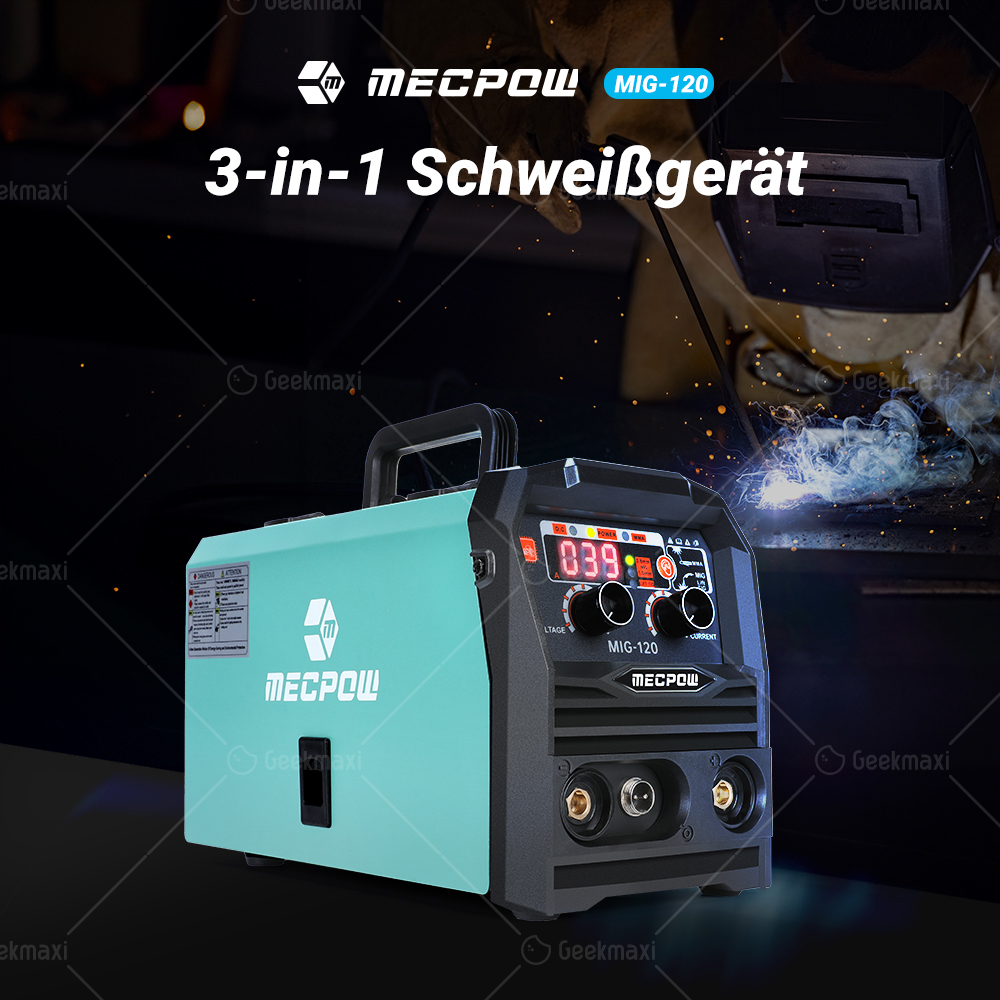 Mecpow Dual Voltage Gaslos MIG-120 Schweißgeräte, Gaslos MIG MMA Lift TIG 110V-220V 50/60Hz 120A