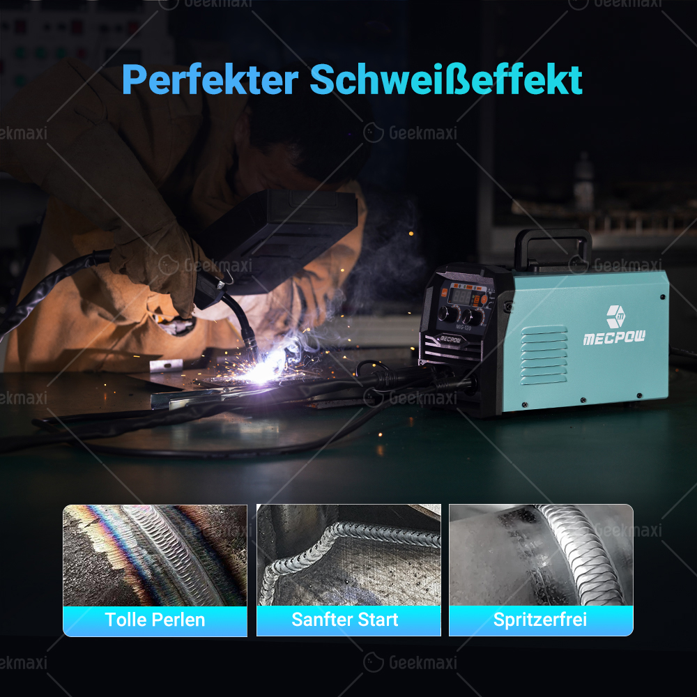 Mecpow Dual Voltage Gaslos MIG-120 Schweißgeräte, Gaslos MIG MMA Lift TIG 110V-220V 50/60Hz 120A