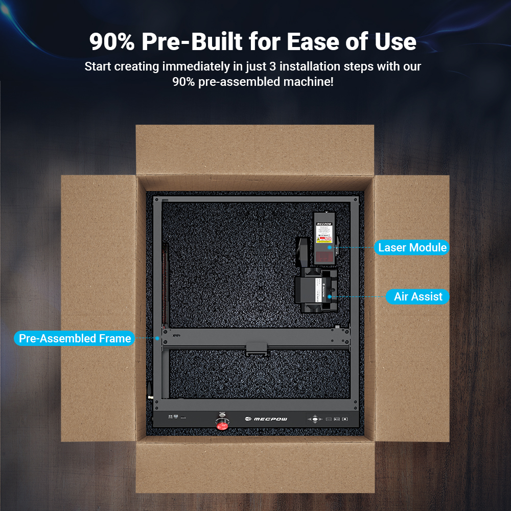 Mecpow X4 22W Laser Engraver with Integrated Air Assist, 400 x 410mm Engraving Area