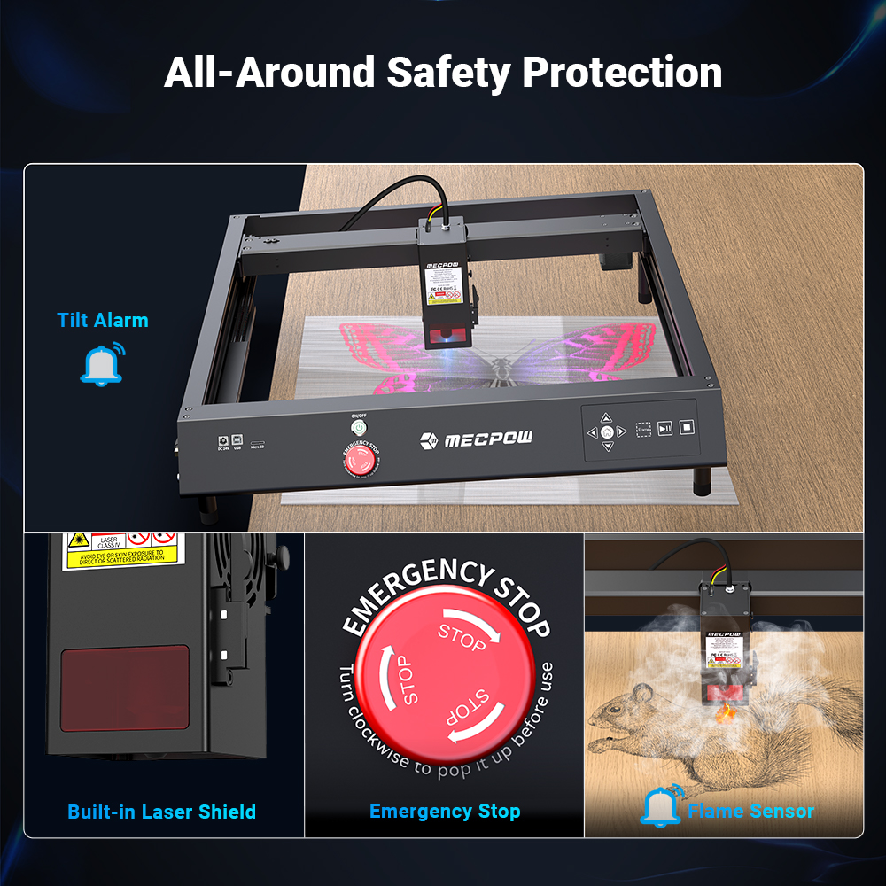 Mecpow X4 22W Laser Engraver with Integrated Air Assist, 400 x 410mm Engraving Area