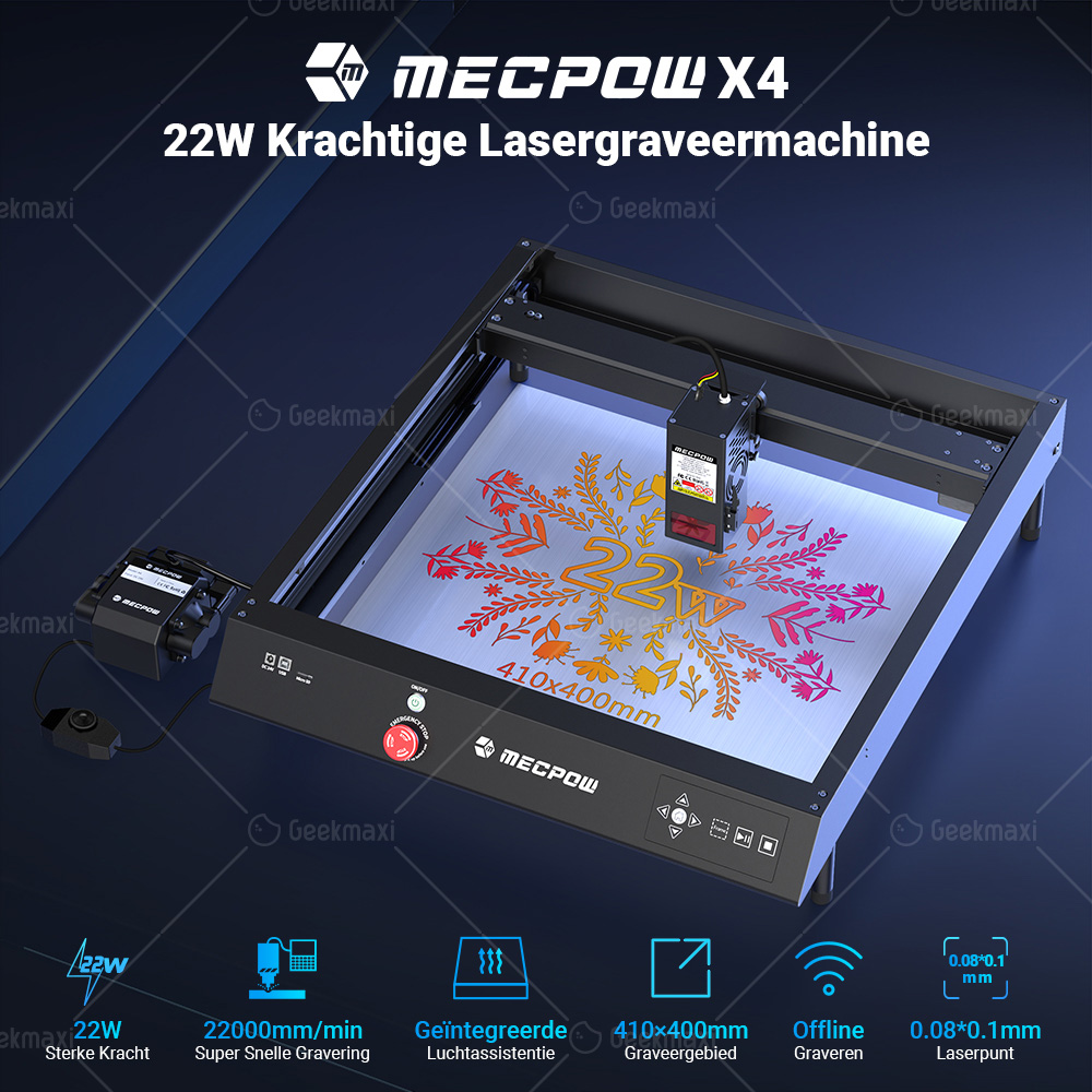 Mecpow X4 22W Lasergraveermachine met Geïntegreerde Luchtassistentie, 400 x 410mm Graveergebied