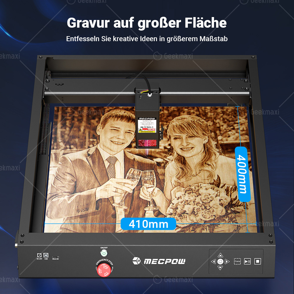 Mecpow X4 22W Lasergravierer mit integrierter Luftunterstützung, 400 x 410mm Gravurfläche