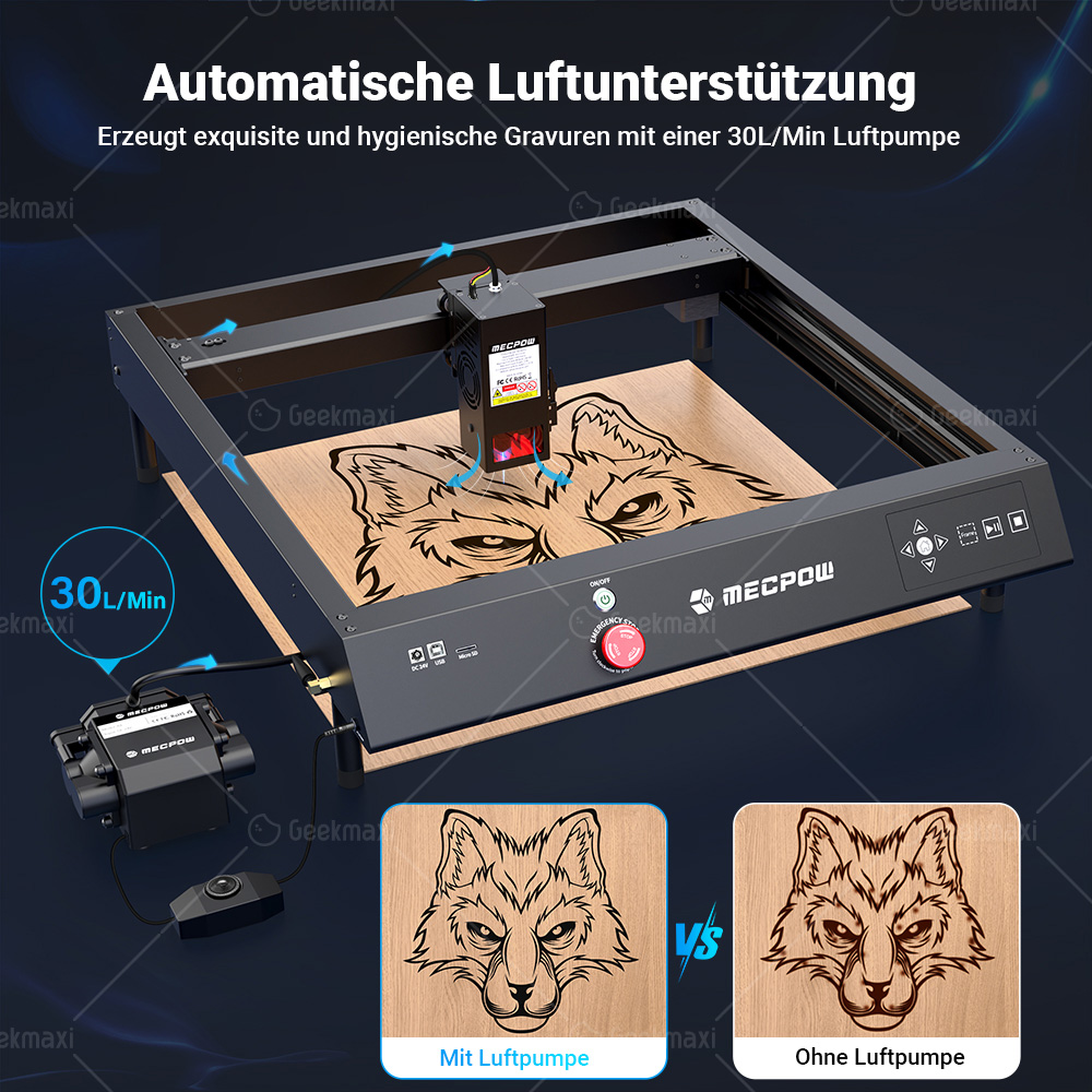 Mecpow X4 22W Lasergravierer mit integrierter Luftunterstützung, 400 x 410mm Gravurfläche