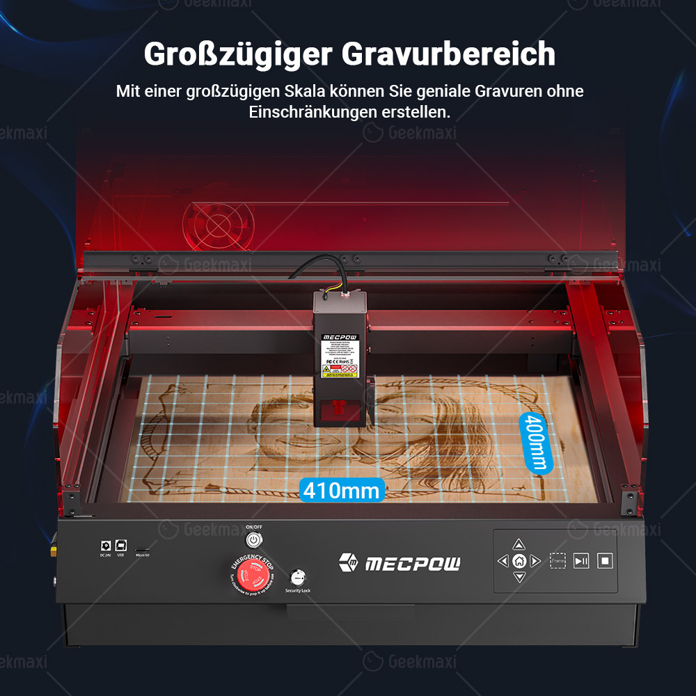 Lasergraviermaschine mit integrierter Kamera Mecpow X4 Pro 22W, Acryl-Schutzabdeckung, FDA Klasse 1 Zertifizierung