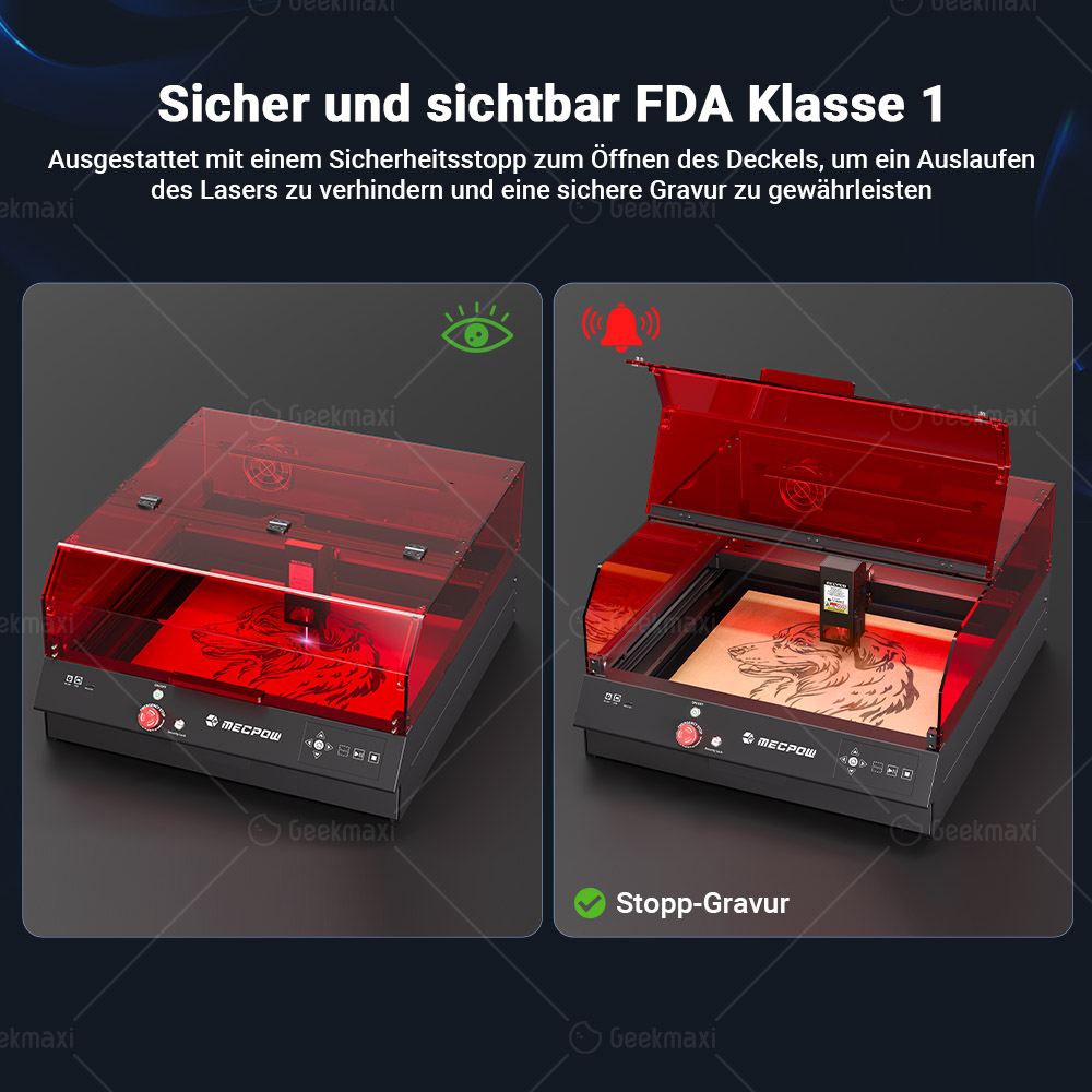 Lasergraviermaschine mit integrierter Kamera Mecpow X4 Pro 22W, Acryl-Schutzabdeckung, FDA Klasse 1 Zertifizierung