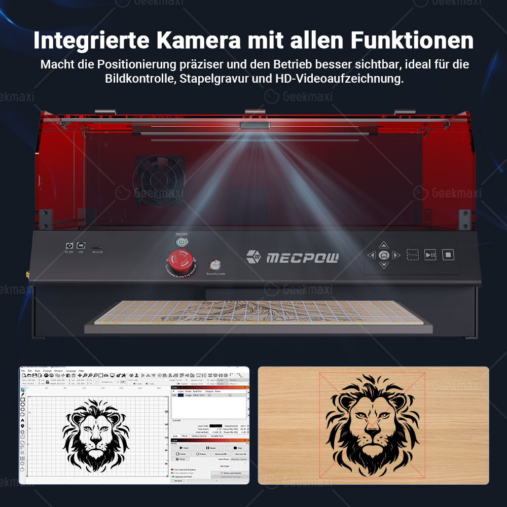 Lasergraviermaschine mit integrierter Kamera Mecpow X4 Pro 22W, Acryl-Schutzabdeckung, FDA Klasse 1 Zertifizierung