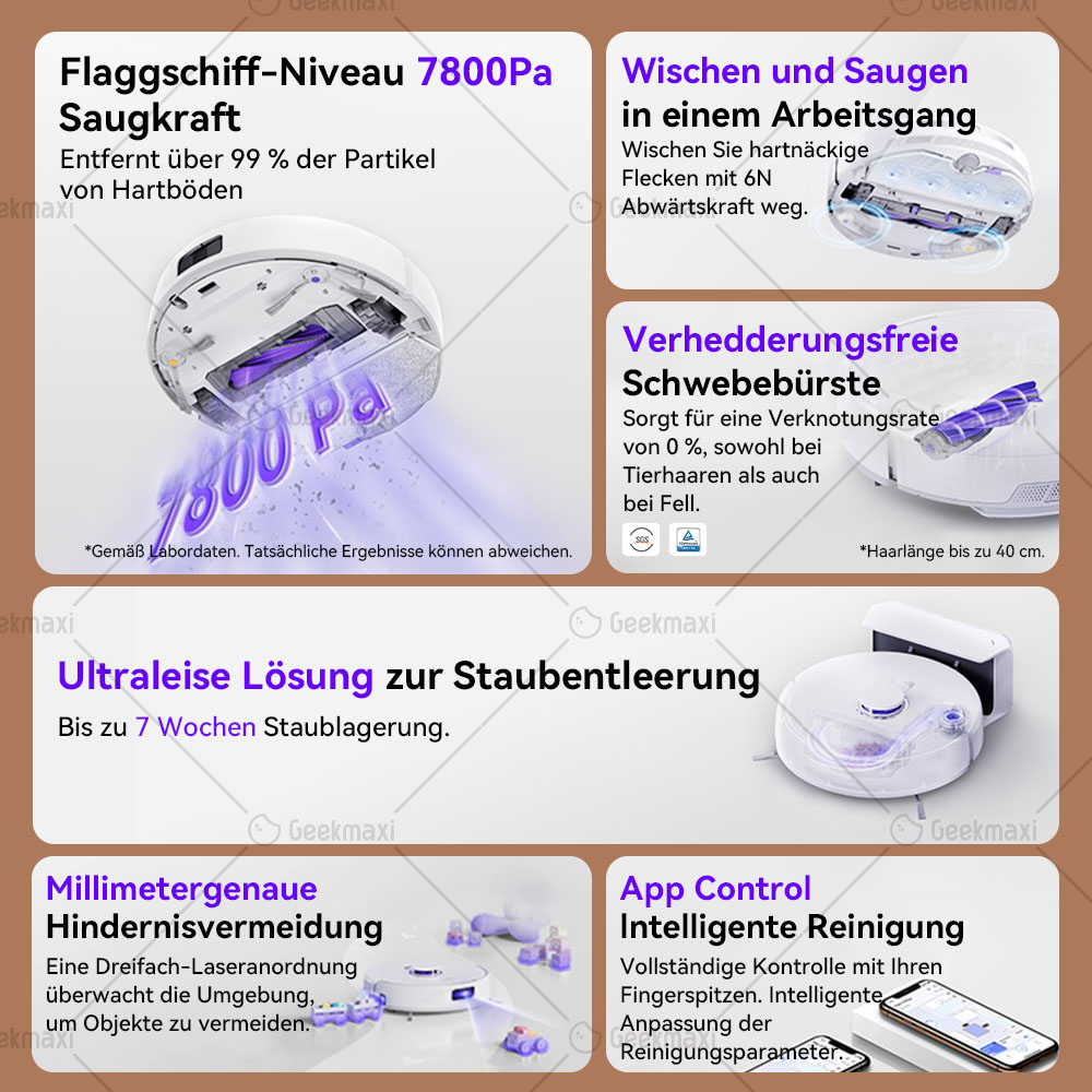 Narwal Freo X Plus Staubsaugerroboter, 7800Pa Saugkraft, Tri-Laser Strukturiertes Licht, 0% Haarverfilzung, 71dB Geräuscharm