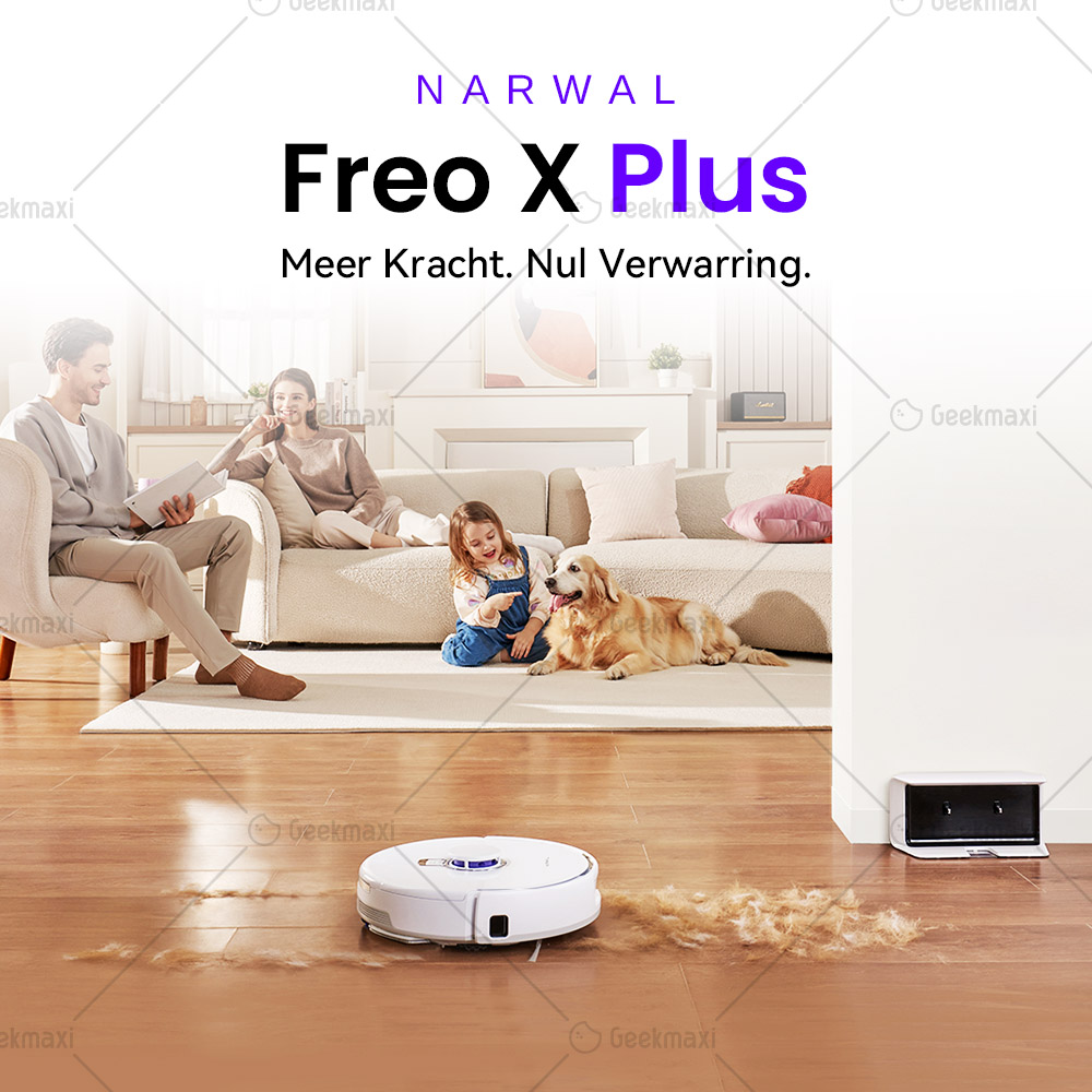 Narwal Freo X Plus Robot Stofzuiger, 7800Pa Zuigkracht, Tri-Laser gestructureerd licht, 0% haarklit, 71 dB laag geluidsniveau