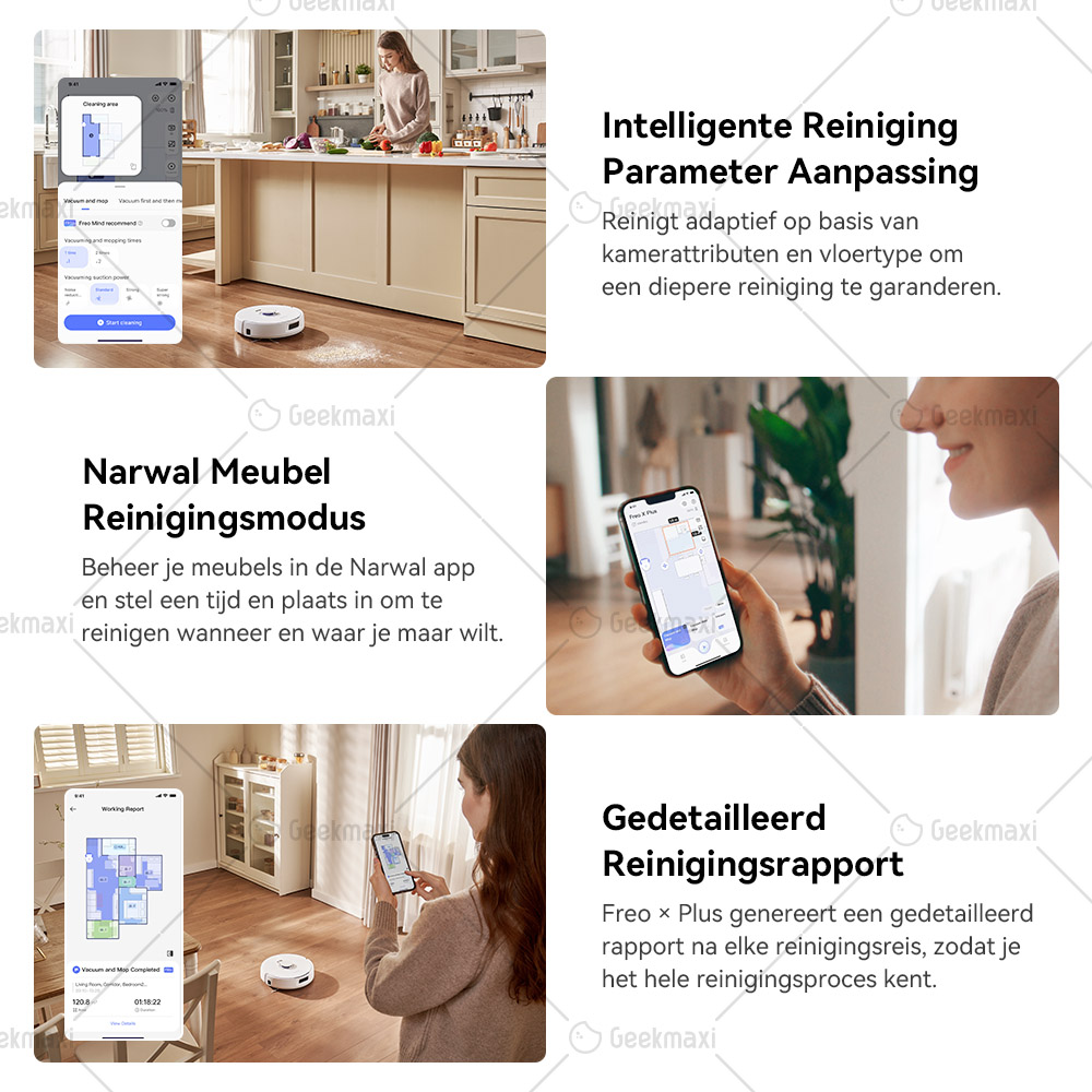 Narwal Freo X Plus Robot Stofzuiger, 7800Pa Zuigkracht, Tri-Laser gestructureerd licht, 0% haarklit, 71 dB laag geluidsniveau