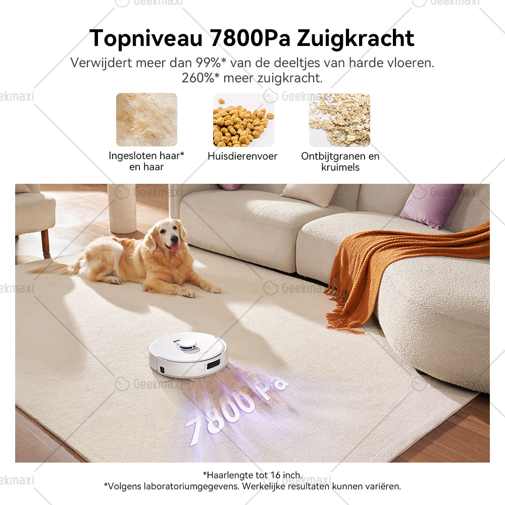 Narwal Freo X Plus Robot Stofzuiger, 7800Pa Zuigkracht, Tri-Laser gestructureerd licht, 0% haarklit, 71 dB laag geluidsniveau