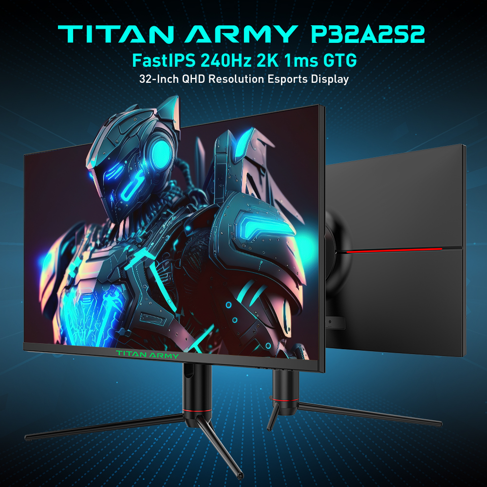 TITAN ARMY P32A2S2 Flat 16:9 Fast IPS 2K QHD 240Hz Gaming Monitor, HDR400, 1ms GTG Rapid Response