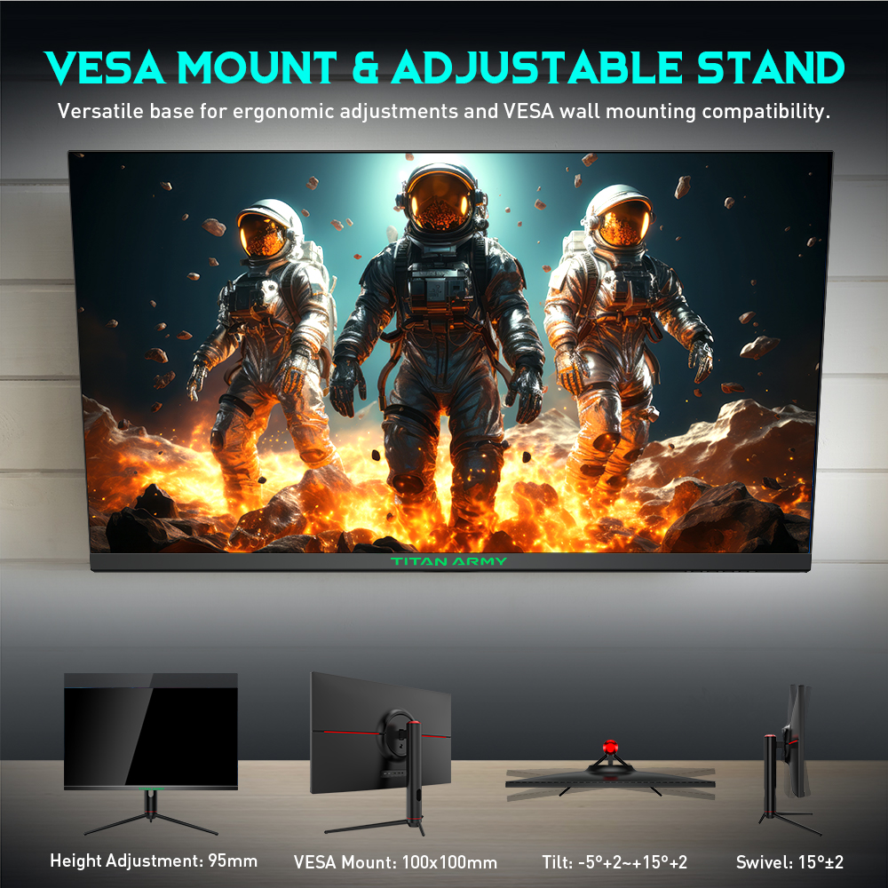 TITAN ARMY P32A2S2 Flat 16:9 Fast IPS 2K QHD 240Hz Gaming Monitor, HDR400, 1ms GTG Rapid Response