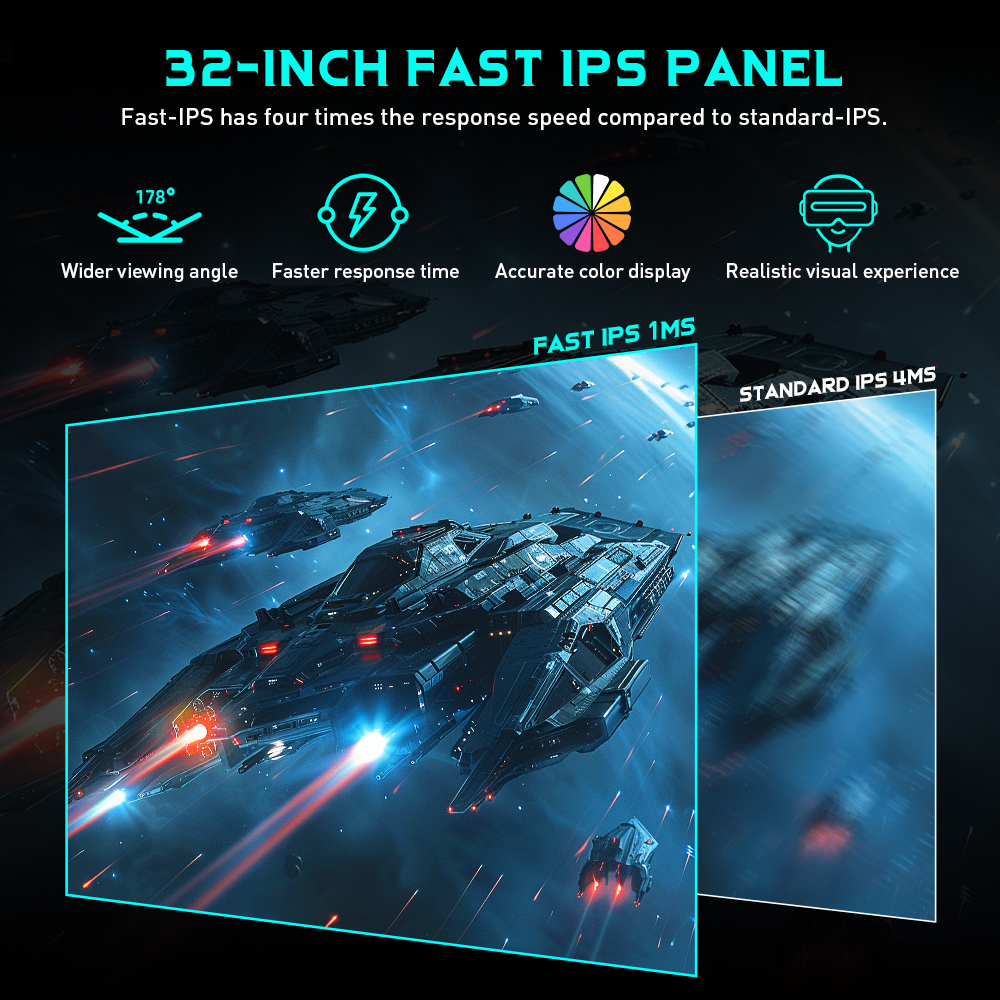 TITAN ARMY P32A2S2 Flat 16:9 Fast IPS 2K QHD 240Hz Gaming Monitor, HDR400, 1ms GTG Rapid Response