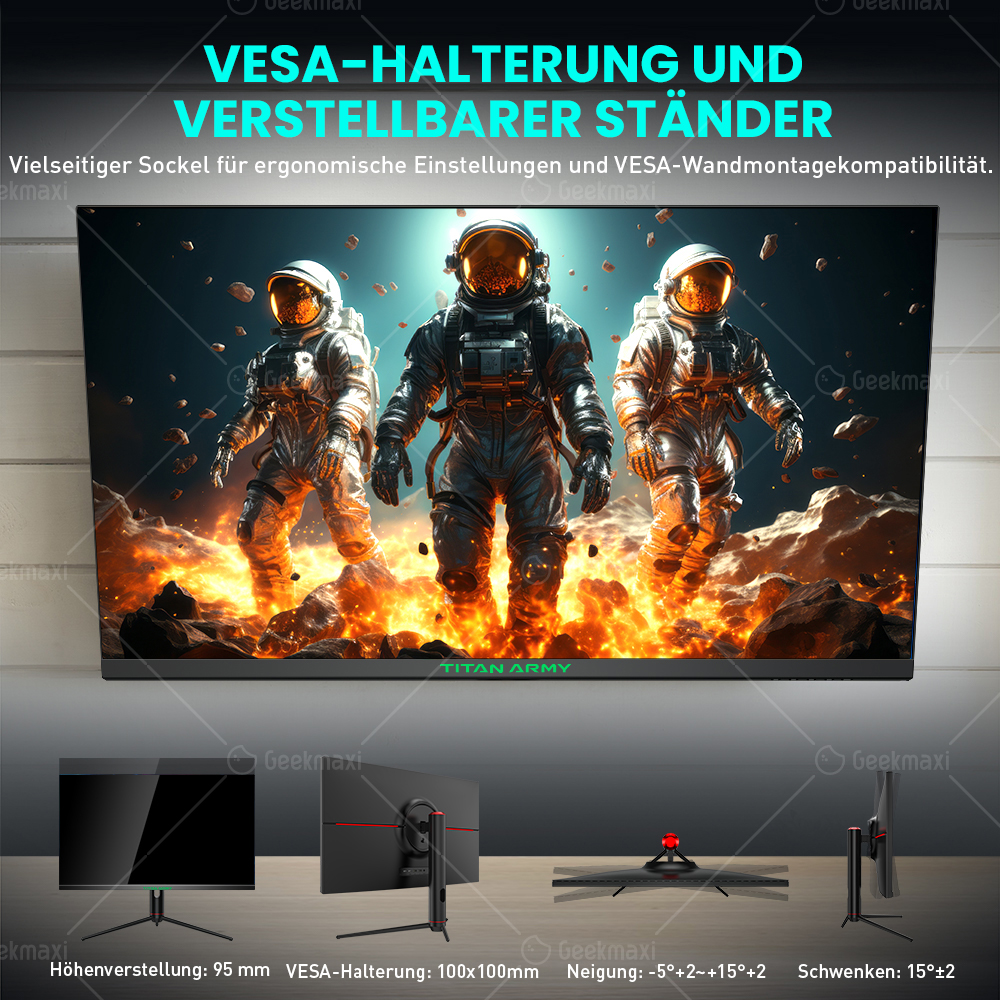 TITAN ARMY P32A2S2 Flacher 16:9 Fast IPS 2K QHD 240Hz Gaming Monitor, HDR400, 1ms GTG Rapid Response