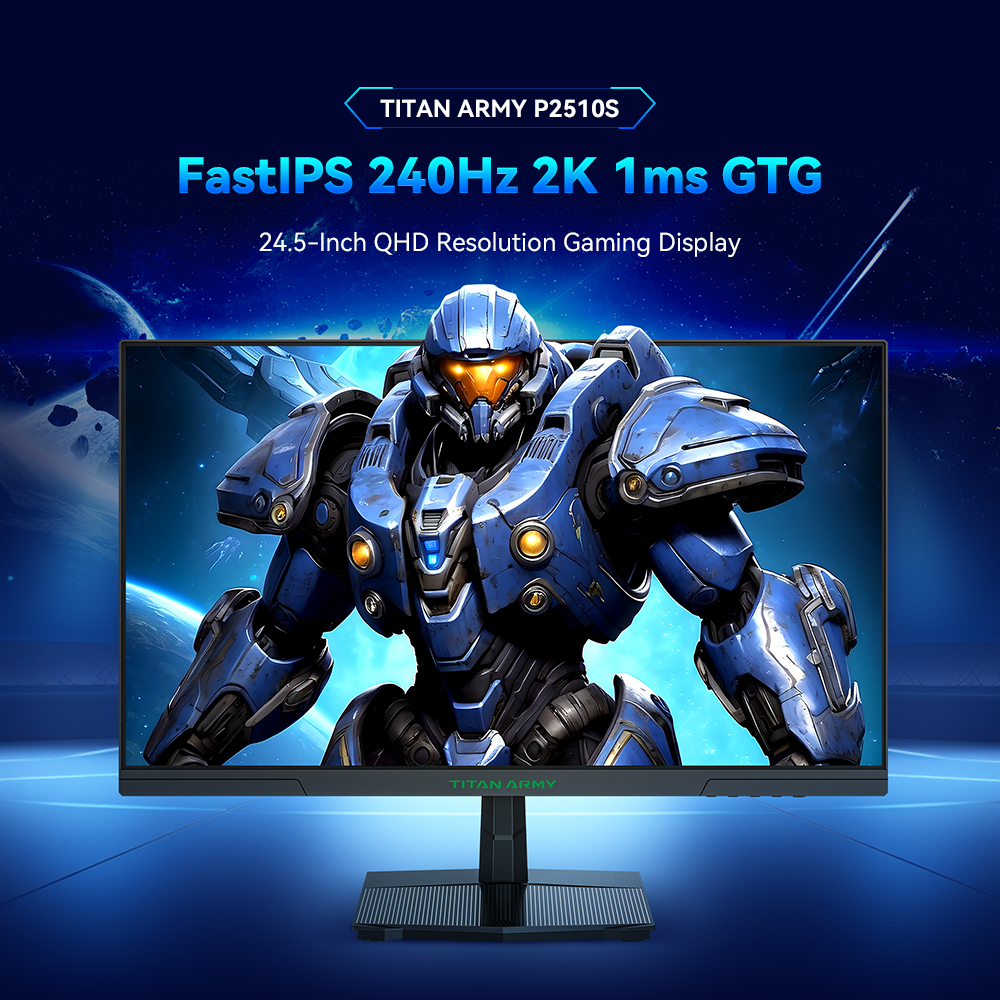 TITAN ARMY P2510S Flat 16:9 24.5-inch Fast IPS QHD 240Hz Gaming Monitor, 2K, 1ms GTG, Eye Care, VESA 100x100mm