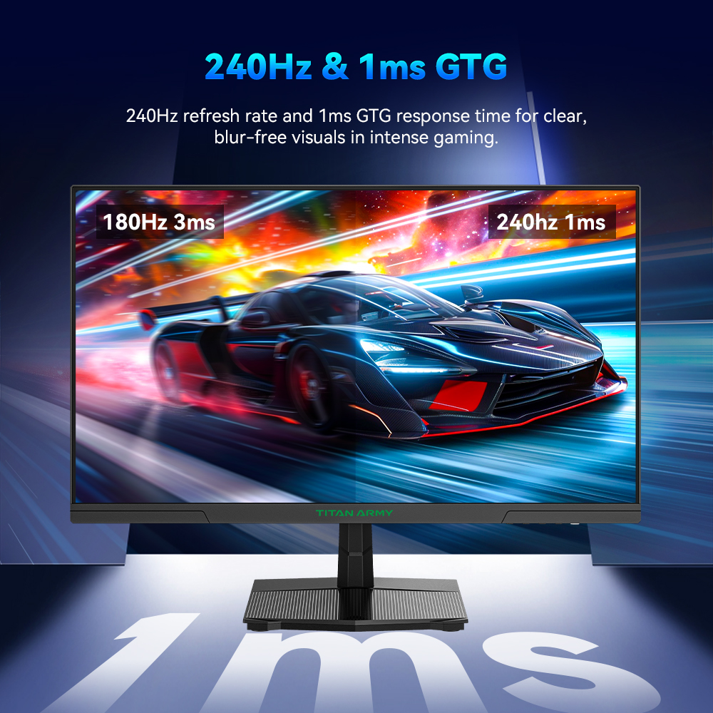 TITAN ARMY P2510S Flat 16:9 24.5-inch Fast IPS QHD 240Hz Gaming Monitor, 2K, 1ms GTG, Eye Care, VESA 100x100mm