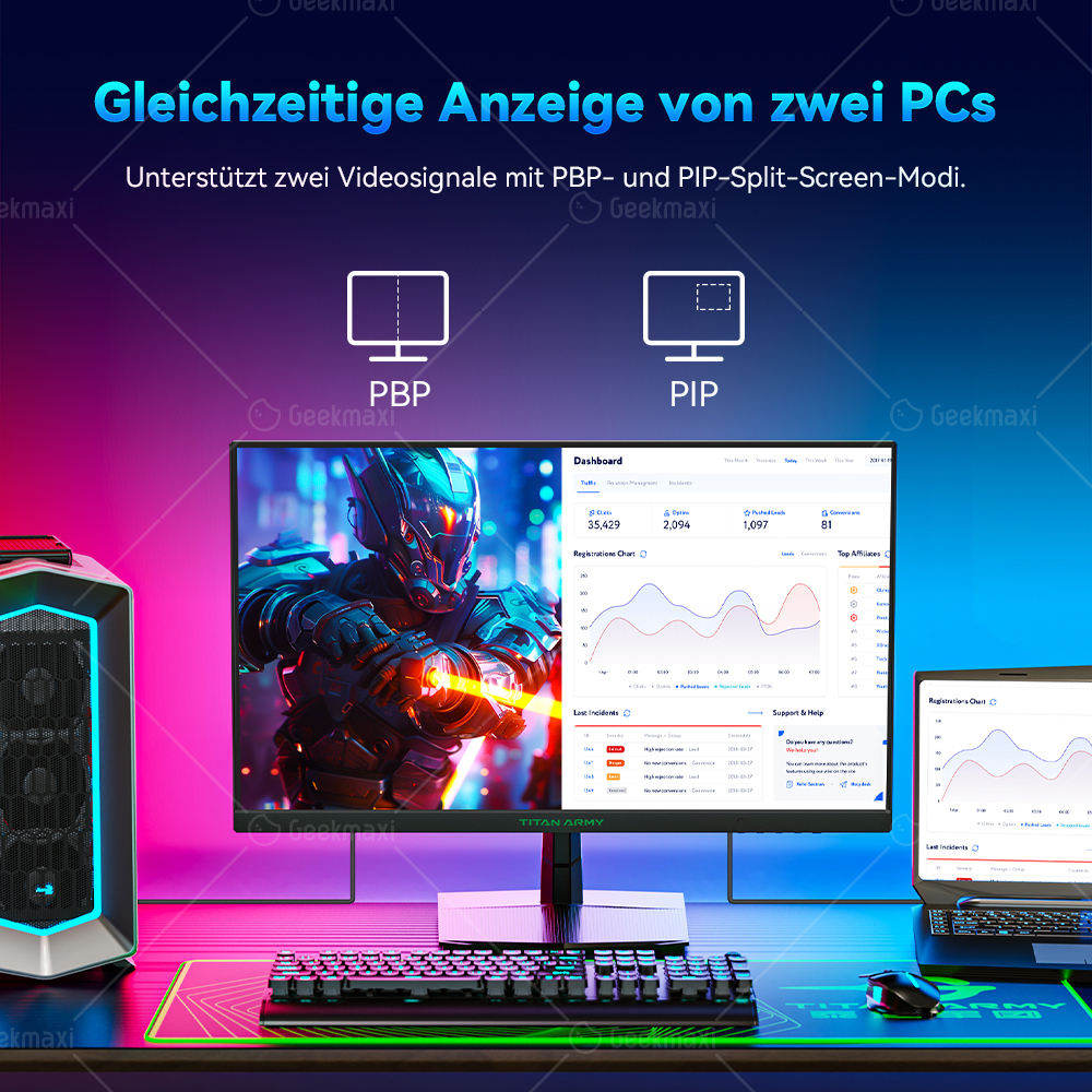 TITAN ARMY P2510S Flacher 16:9 24,5 Zoll Fast IPS QHD 240Hz Gaming Monitor,  2K,1ms GTG, Augenschutz, VESA 100x100mm