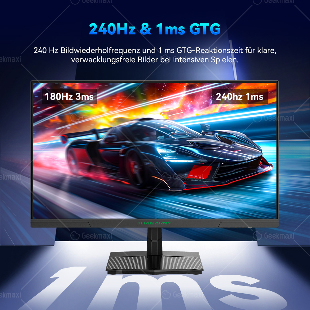 TITAN ARMY P2510S Flacher 16:9 24,5 Zoll Fast IPS QHD 240Hz Gaming Monitor,  2K,1ms GTG, Augenschutz, VESA 100x100mm