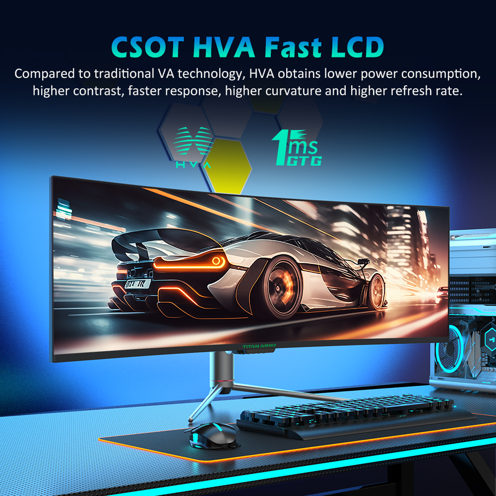 TITAN ARMY C49SHC 32:9 49-inch DFHD 3840×1080 Oversized Screen Gaming Monitor, CSOT HVA Panel, Curved 1500R