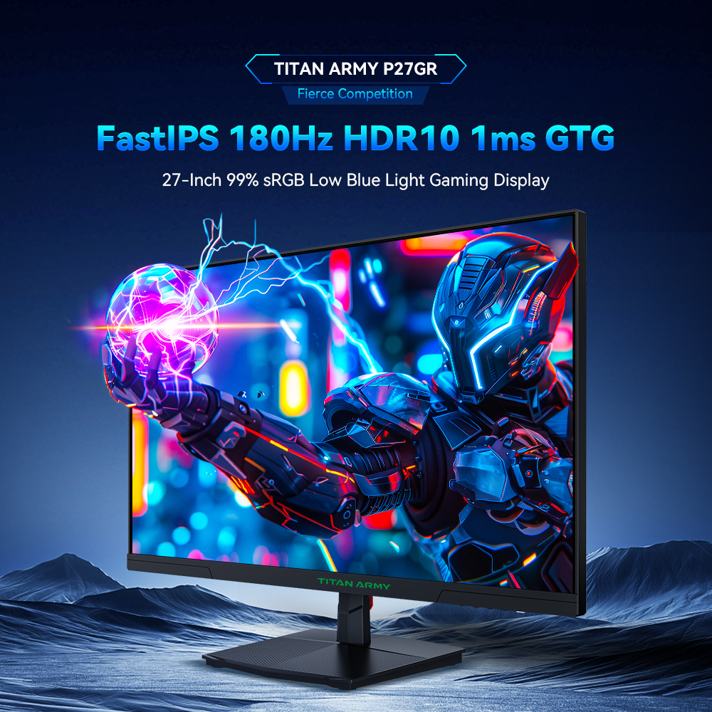 TITAN ARMY P27GR Flat 27 Inch 16:9 Fast IPS 2K QHD 180Hz Gaming Monitor, 1ms GTG, HDR10, 99% sRGB, Low Blue Light