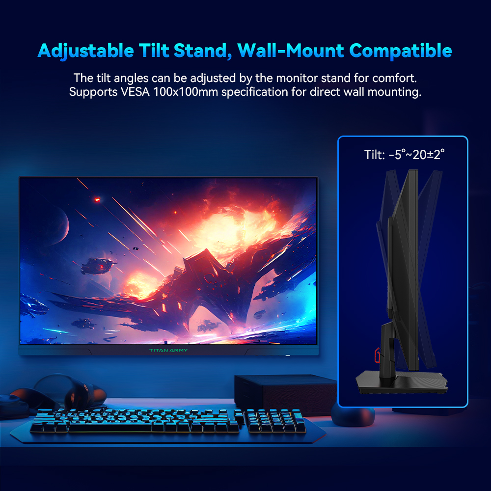 TITAN ARMY P27GR Flat 27 Inch 16:9 Fast IPS 2K QHD 180Hz Gaming Monitor, 1ms GTG, HDR10, 99% sRGB, Low Blue Light