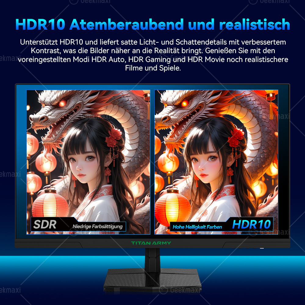 TITAN ARMY P27GR Flacher 27-Zoll 16:9 Schnell-IPS 2K QHD 180Hz Gaming-Monitor, 1ms GTG, HDR10, 99% sRGB, Niedriges Blaues Licht