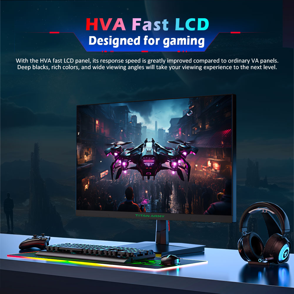 TITAN ARMY P2510H Flat 24.5 inch 16:9 HVA FHD 240Hz 2K Gaming Monitor, 1920x1080 Resolution, 10 Scene Modes, Low Blue Light