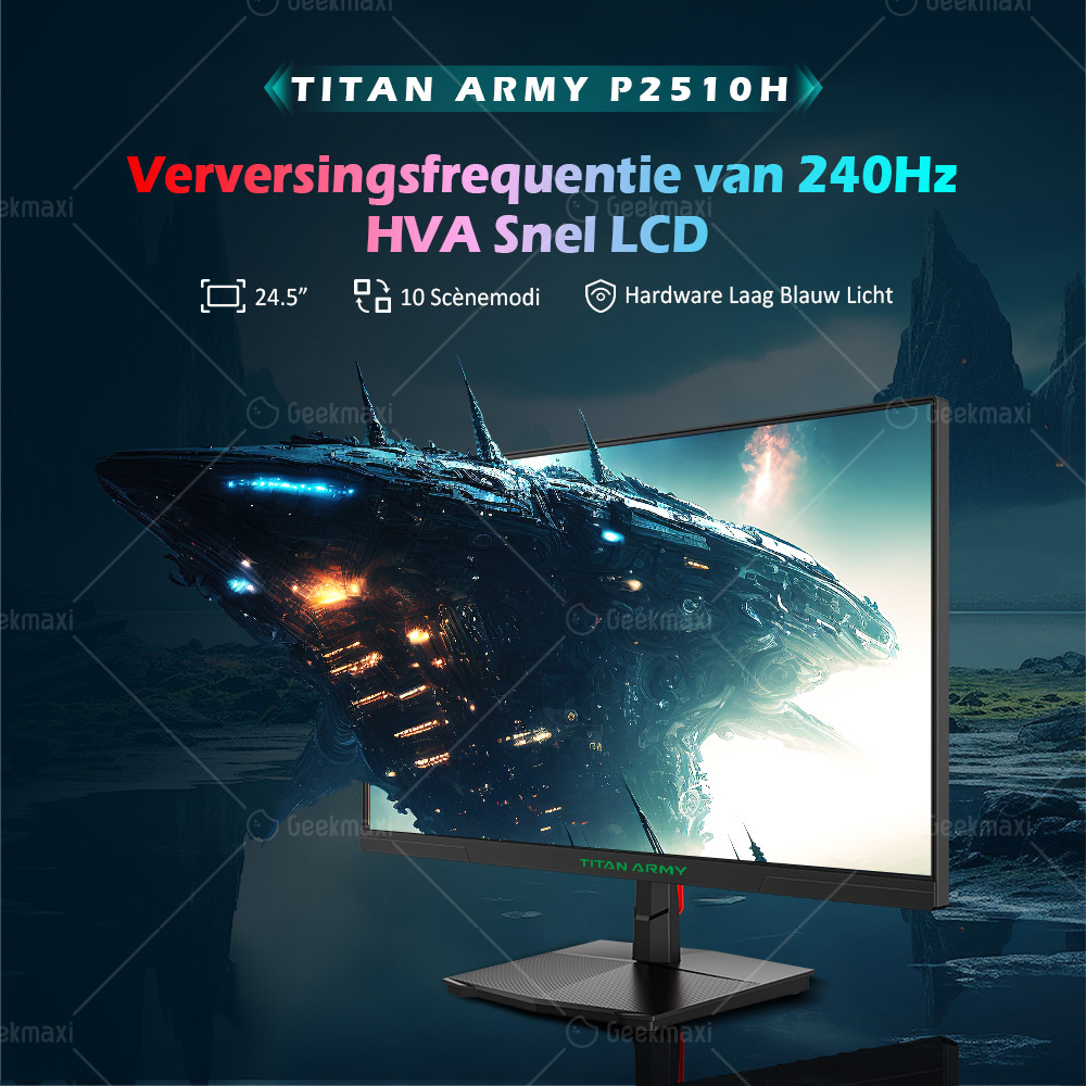 TITAN ARMY P2510H Plat 24.5 inch 16:9 HVA FHD 240Hz 2K Gaming Monitor, 1920x1080 Resolutie, 10 Scènemodi, Laag Blauw Licht