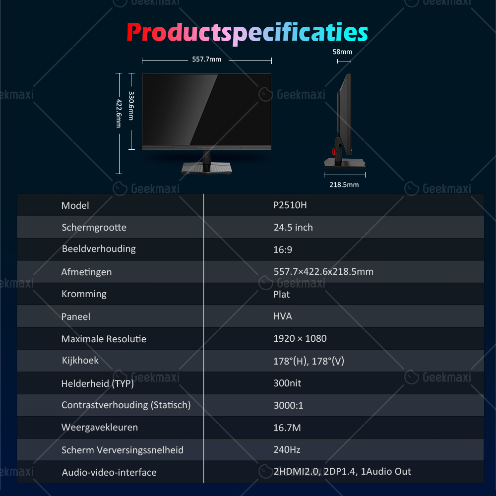 TITAN ARMY P2510H Plat 24.5 inch 16:9 HVA FHD 240Hz 2K Gaming Monitor, 1920x1080 Resolutie, 10 Scènemodi, Laag Blauw Licht