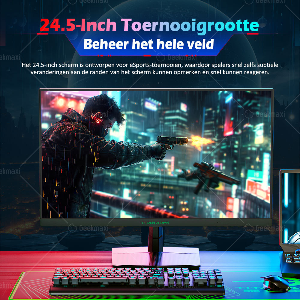 TITAN ARMY P2510H Plat 24.5 inch 16:9 HVA FHD 240Hz 2K Gaming Monitor, 1920x1080 Resolutie, 10 Scènemodi, Laag Blauw Licht