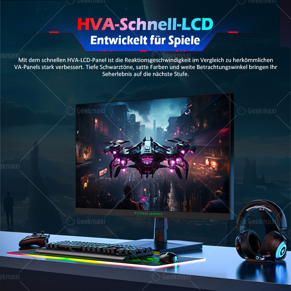 TITAN ARMY P2510H Flacher 24,5 Zoll 16:9 HVA FHD 240Hz 2K Gaming Monitor, 1920x1080 Auflösung, 10 Szenemodi, Low Blue Light