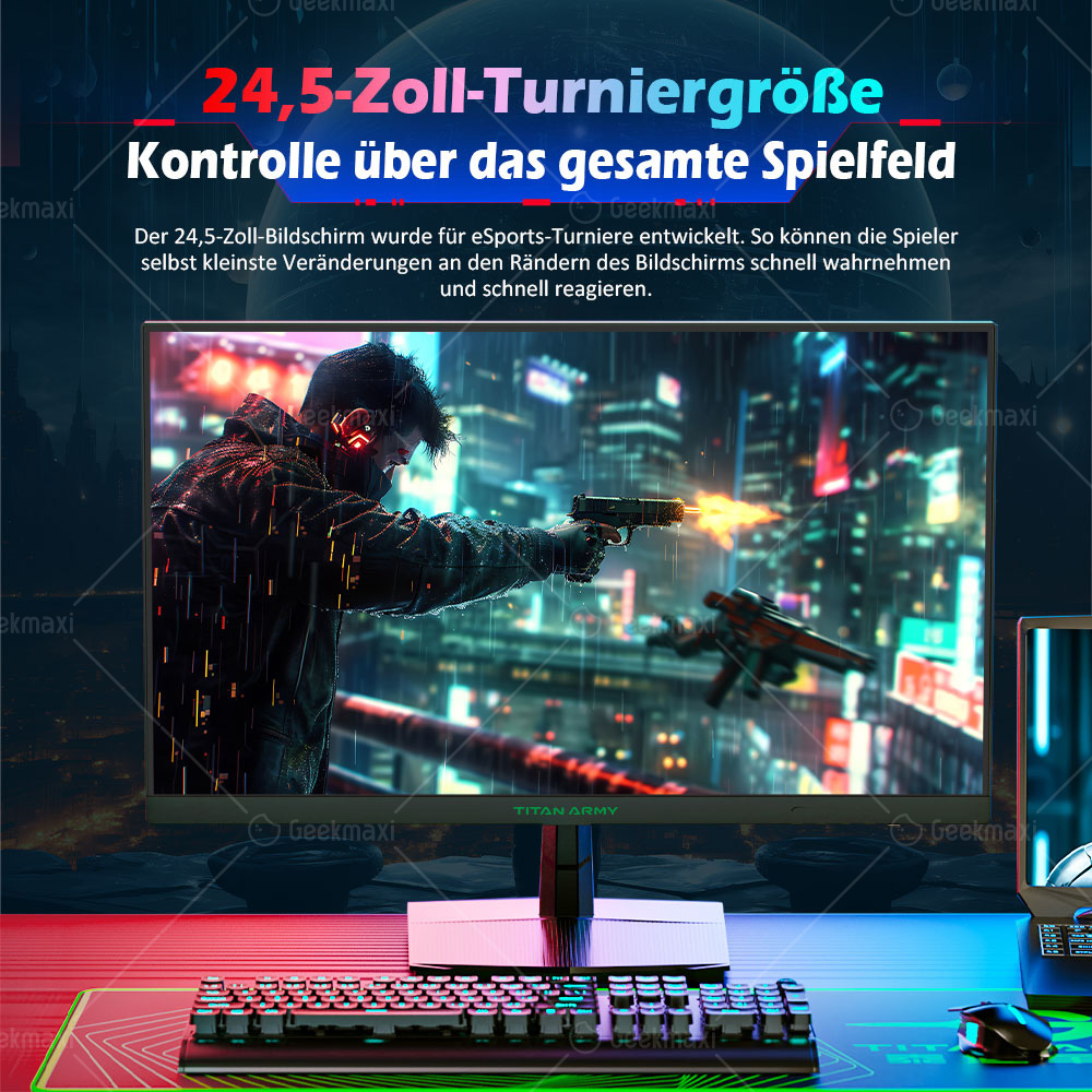 TITAN ARMY P2510H Flacher 24,5 Zoll 16:9 HVA FHD 240Hz 2K Gaming Monitor, 1920x1080 Auflösung, 10 Szenemodi, Low Blue Light