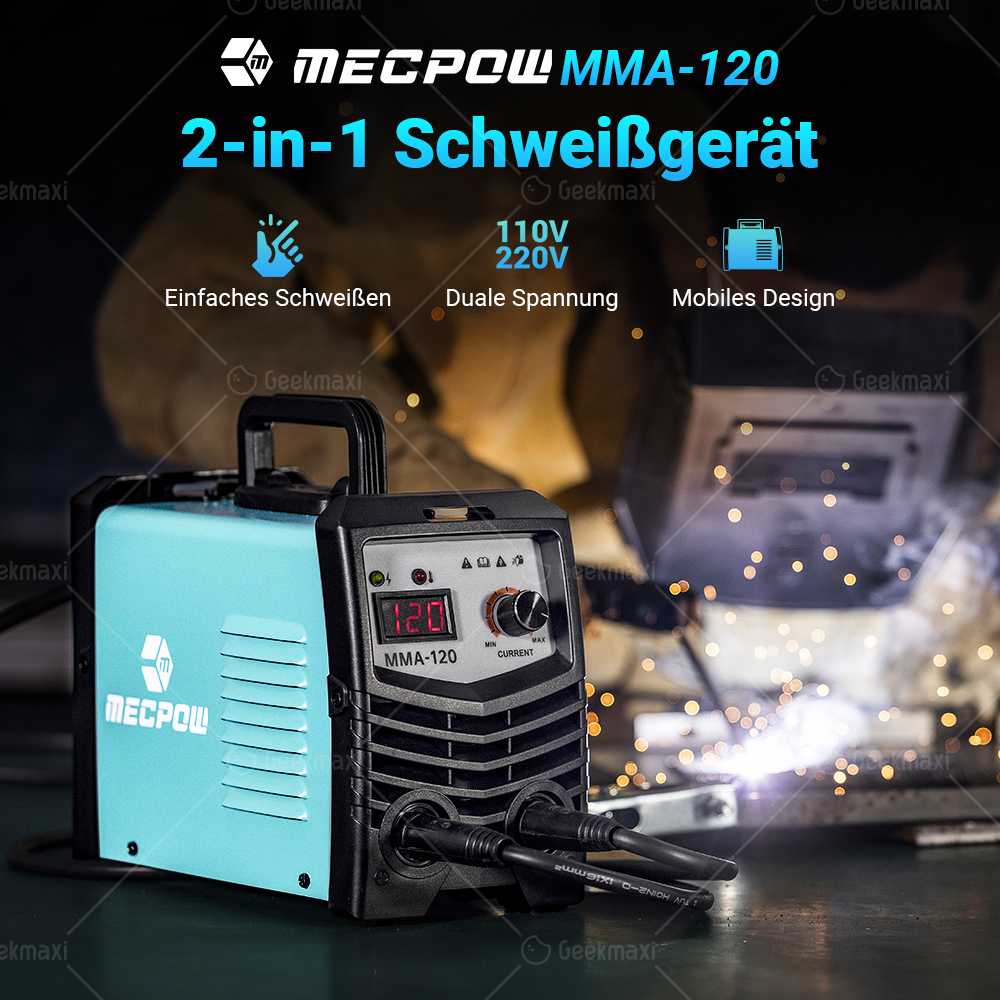 Mecpow Doppelspannungs MMA-120 Schweißgeräte, IGBT-Steuerungsmodus, MMA Lift TIG 110V-220V 50/60Hz 120A