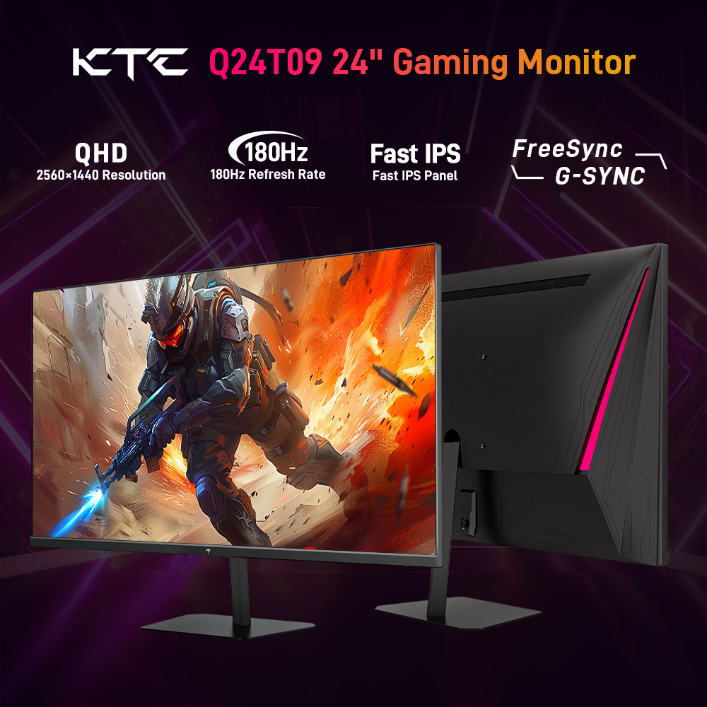 KTC Q24T09 Gaming Monitor, Fast IPS Panel, 2560x1440 Resolution, 180Hz, HDR10, Low Blue Light