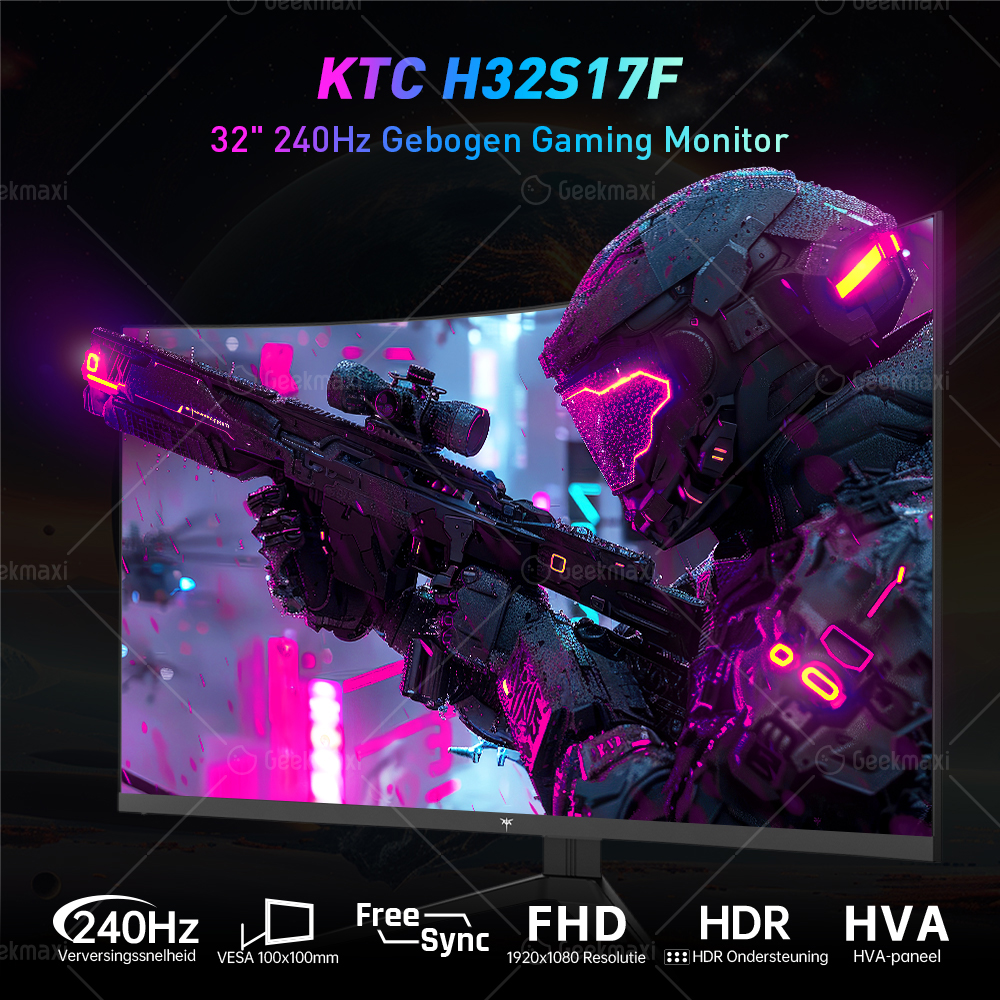 [Voorverkoop] KTC H32S17F 32 Inches HVA Gebogen Gaming Monitor, 240Hz, 1500R, 1920x1080 FHD, HDR10 Ondersteuning, Adaptive Sync