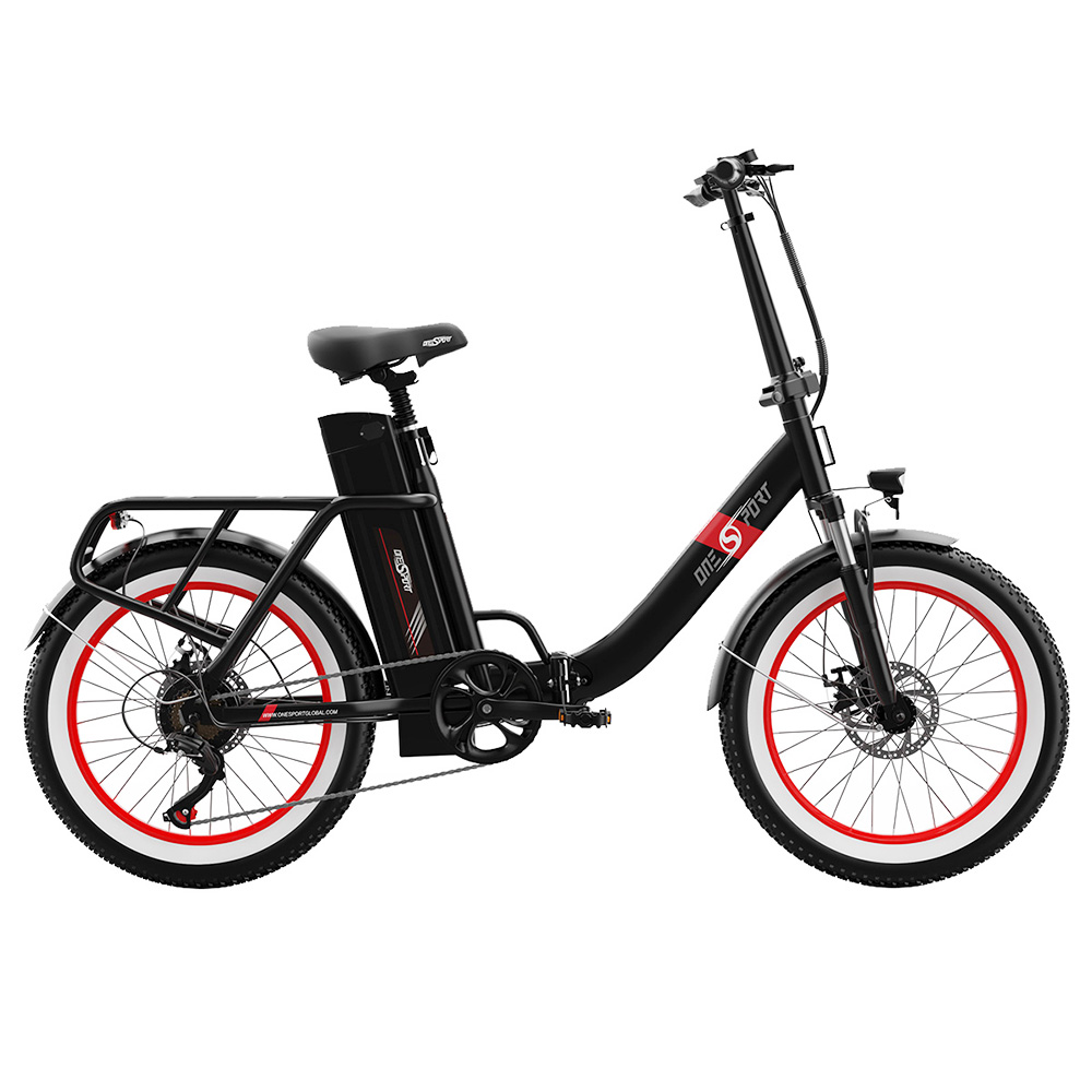 ONESPORT OT16-2 Opvouwbare elektrische fiets, 250W motor, 48V 17Ah accu, 20*3.0 inch banden - Zwart Rood