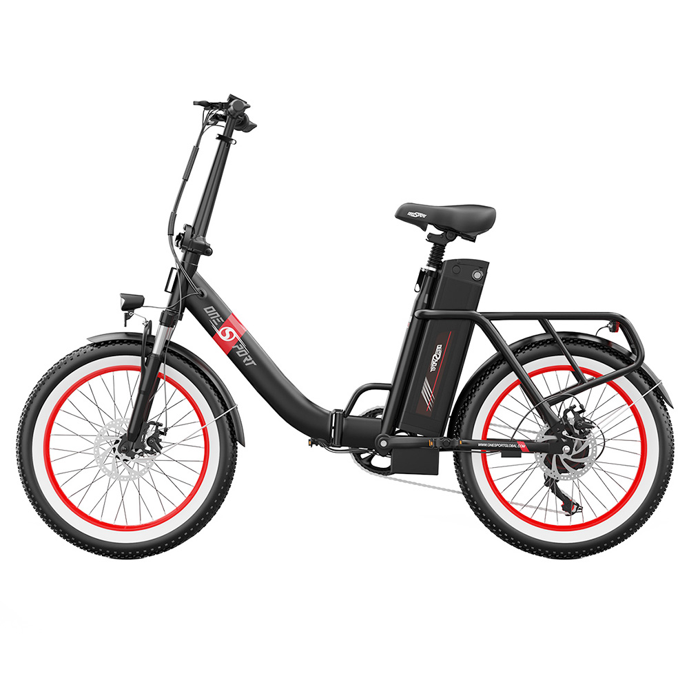 ONESPORT OT16-2 Foldable Electric Bike, 250W Motor, 48V 17Ah Battery, 20*3.0 inch Tires - Black Red