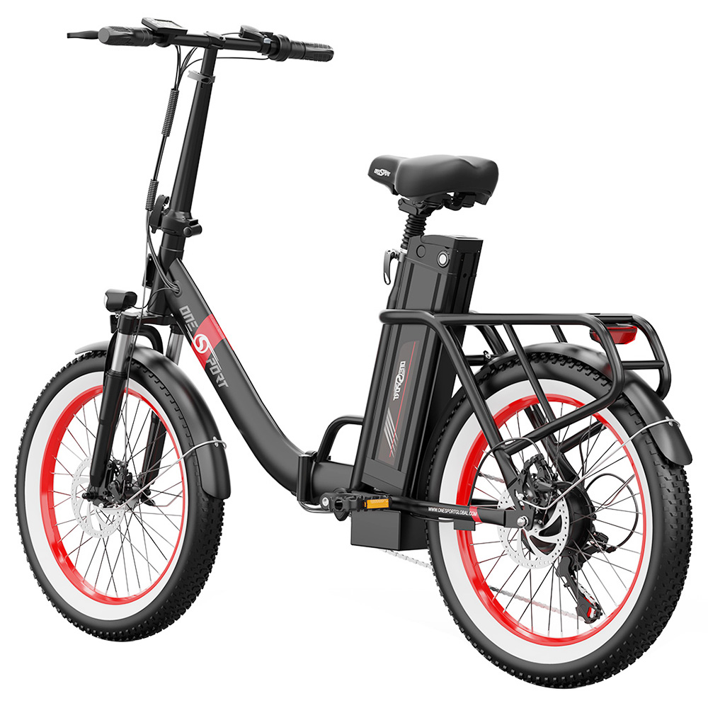 ONESPORT OT16-2 Foldable Electric Bike, 250W Motor, 48V 17Ah Battery, 20*3.0 inch Tires - Black Red