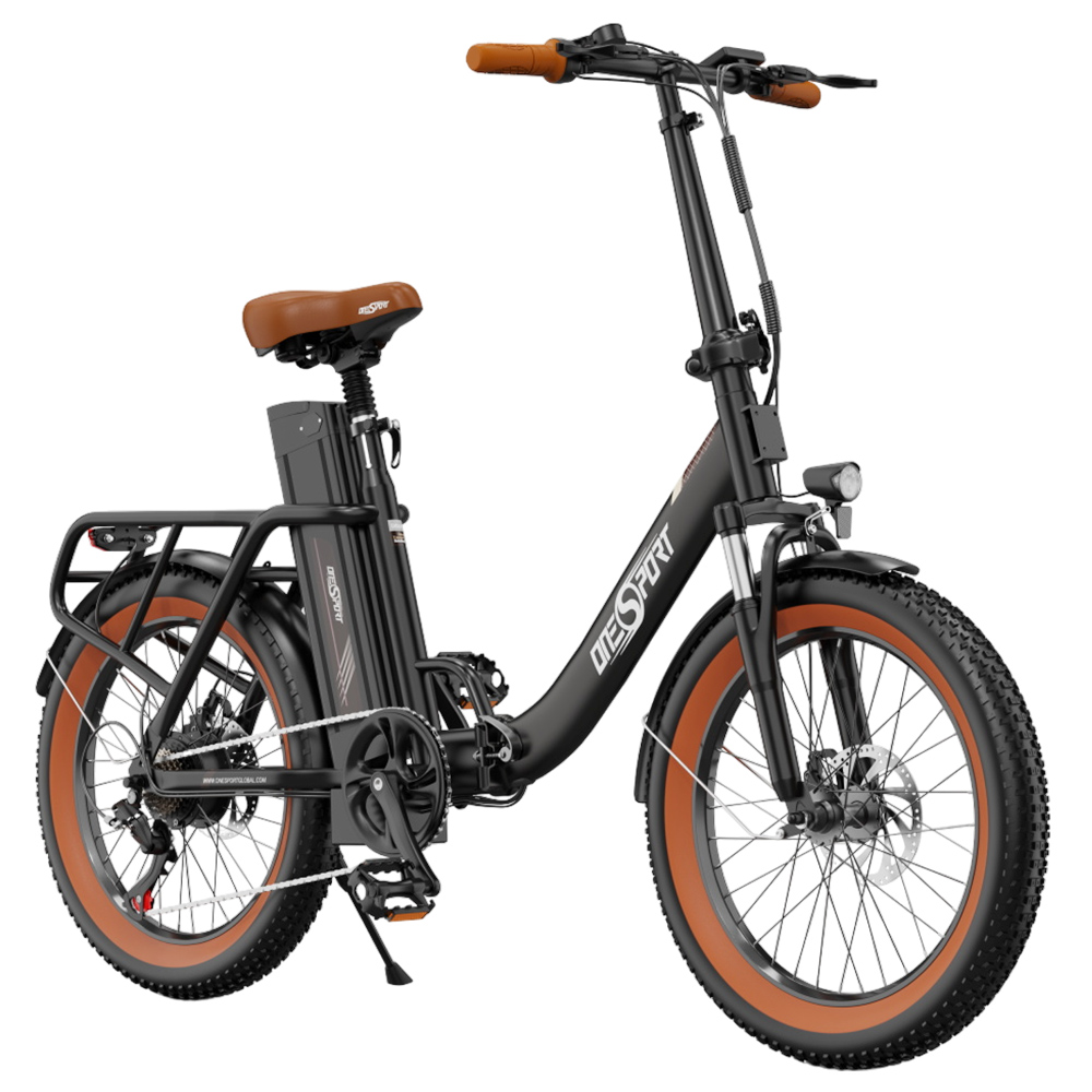 ONESPORT OT16-2 Foldable Electric Bike, 250W Motor, 48V 17Ah Battery, 20*3.0 inch Tires - Black Brown