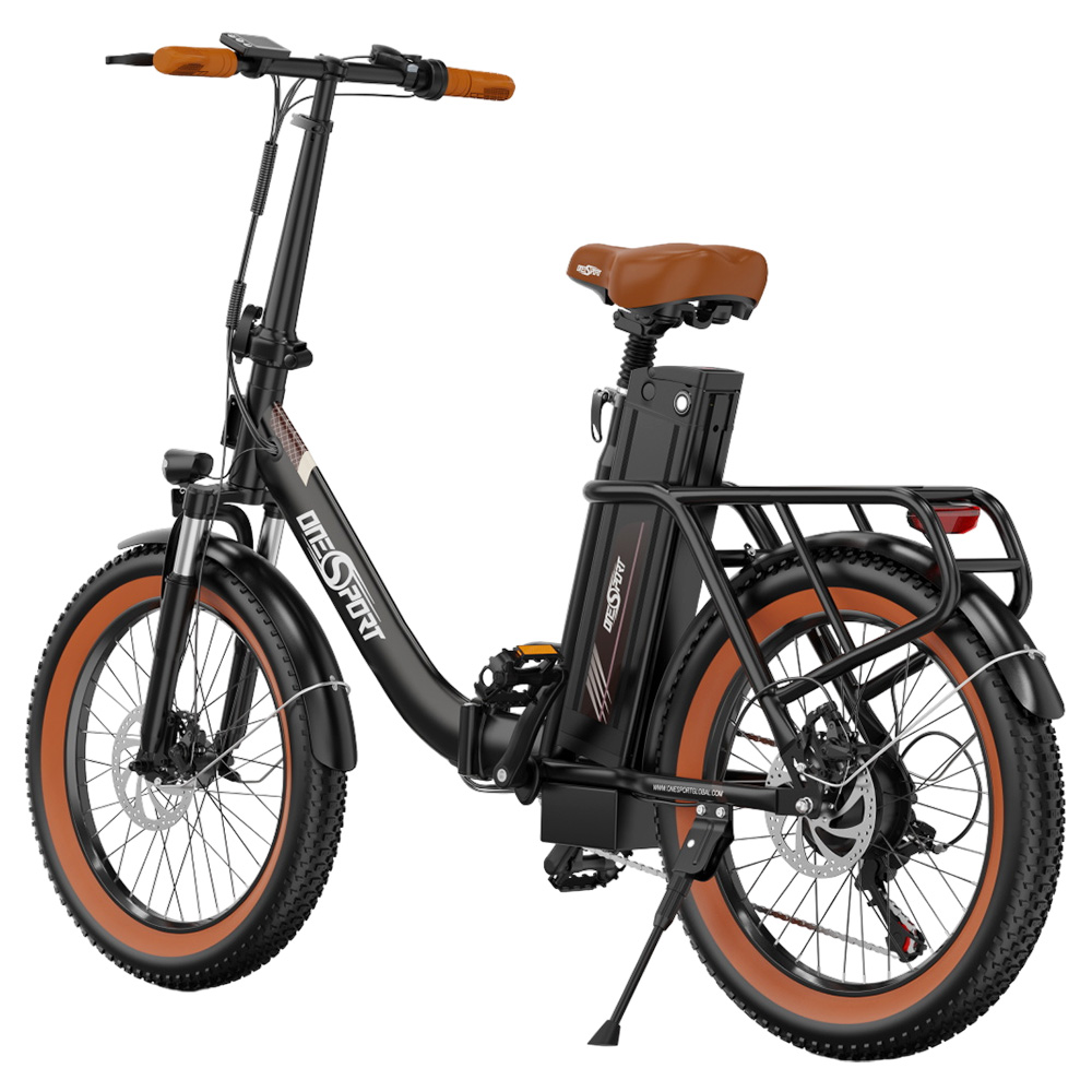 ONESPORT OT16-2 Foldable Electric Bike, 250W Motor, 48V 17Ah Battery, 20*3.0 inch Tires - Black Brown