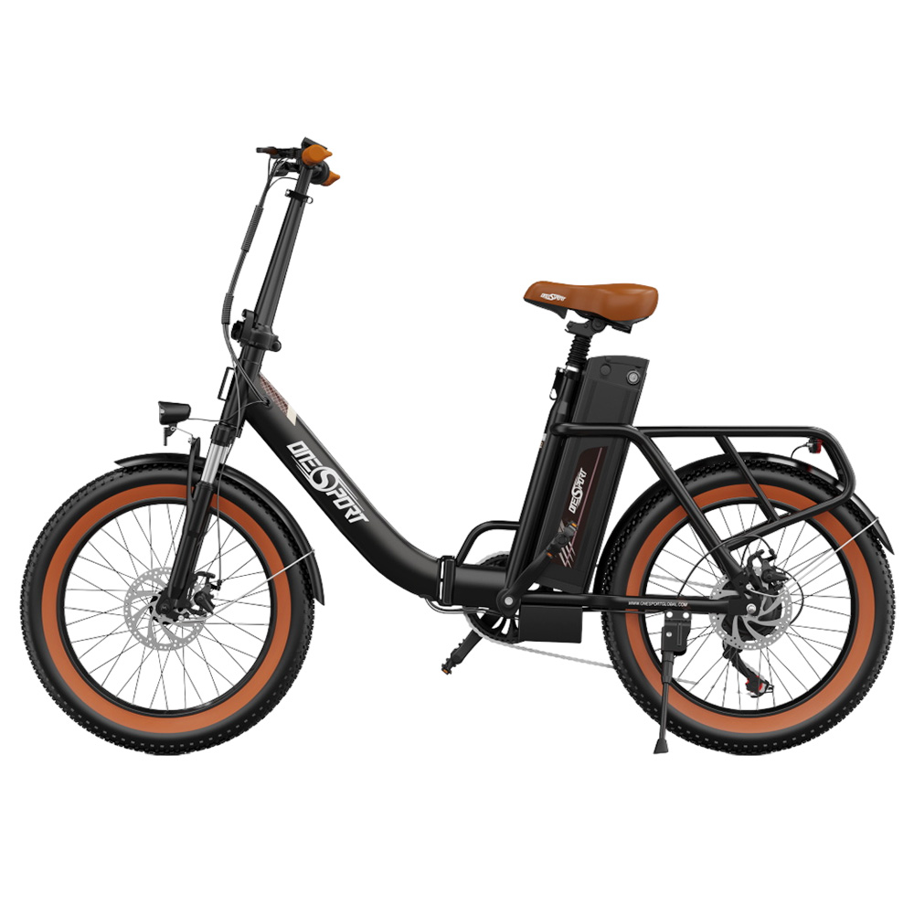 ONESPORT OT16-2 Foldable Electric Bike, 250W Motor, 48V 17Ah Battery, 20*3.0 inch Tires - Black Brown