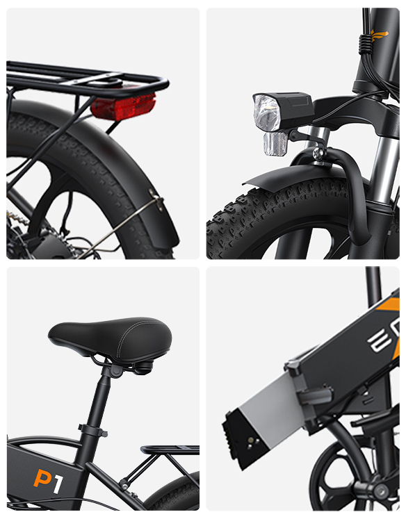 Opvouwbare Elektrische Fiets ENGWE P1, 250W 36V 13Ah 25km/h 50-100KM 40N.m Koppelsensor 20*3 Inch Band, EU-conform-Sliver