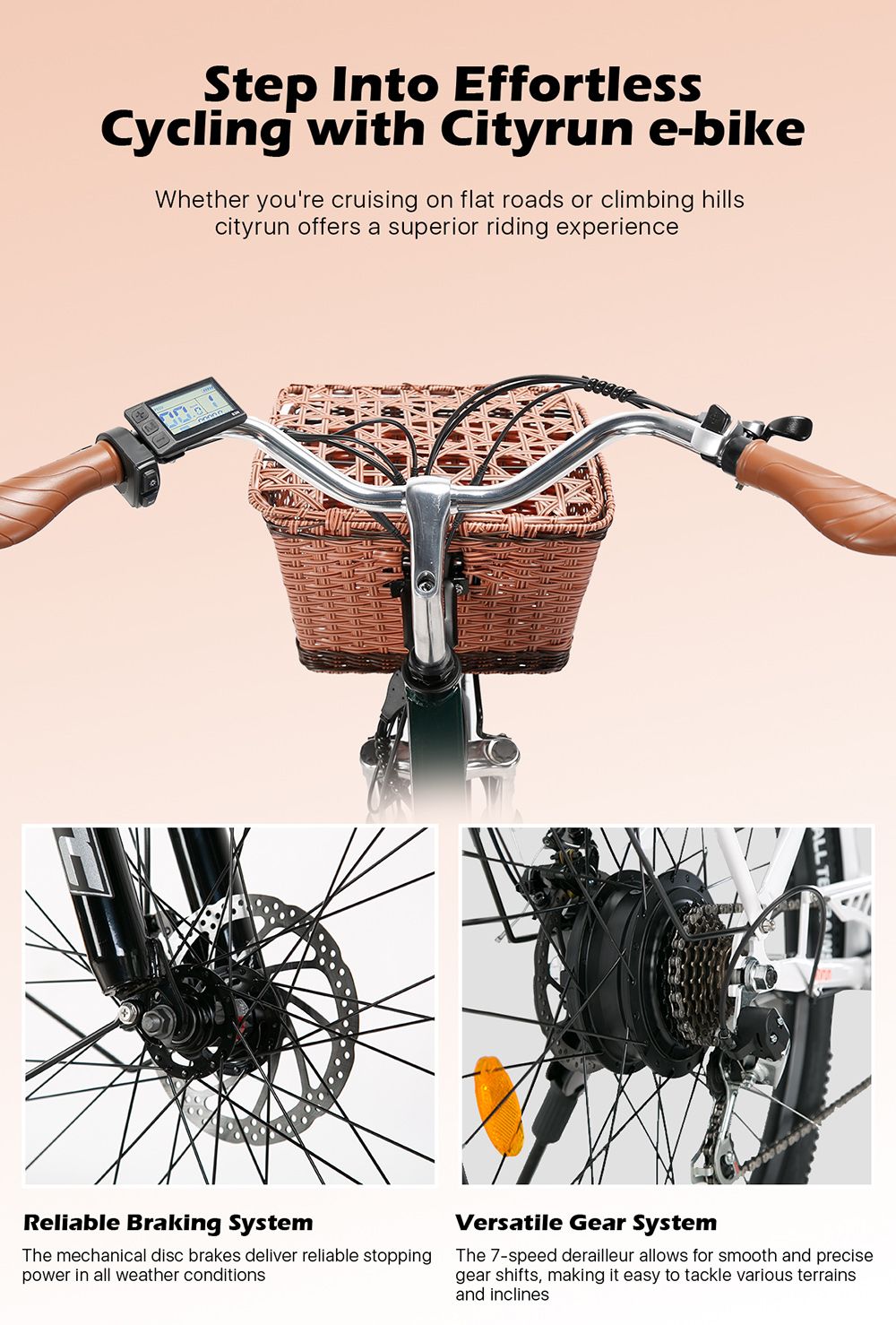 CYSUM Cityrun-26 Electric Bike, 26 Tire, 250W Motor, 36V 10Ah Battery, 25km/h Max Speed - White